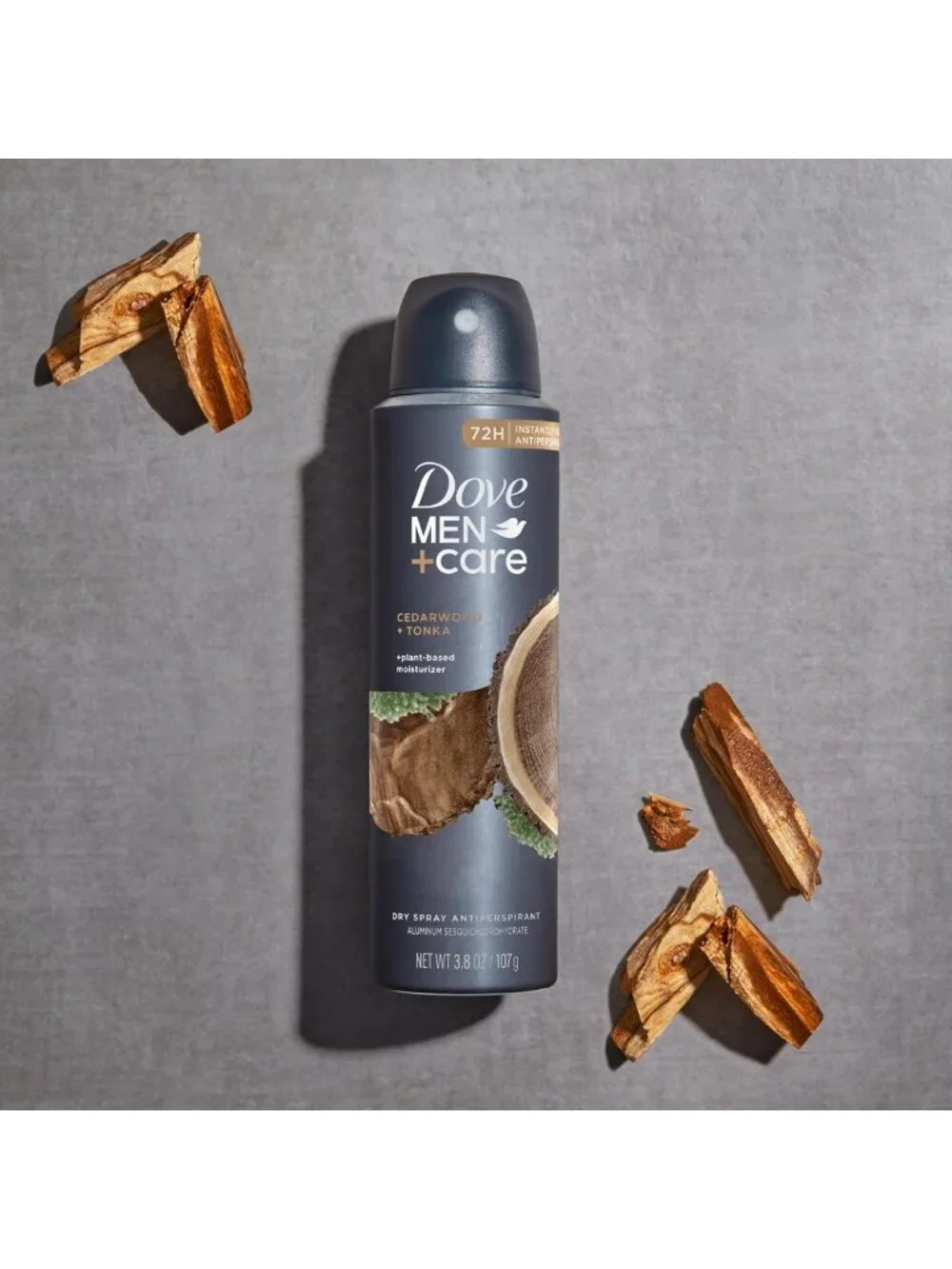 Men's Dry Spray Antiperspirant, Cedarwood & Tonka, 72H Protection, 4-Pack